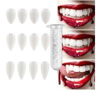 Chuankefanxing 6 Pares Kit de Colmillos de Vampiro, 3 Tamaño de Halloween Dientes de Vampiro, Colmillos Personalizados Dientes de Vampiro Fake Dentaduras con 1 Tubo de Dientes Pellets Adhesivo