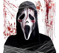 Chuankefanxing Máscara de Grito para Halloween, Cráneo Aterrador cara Máscara con Capucha, Máscaras de Terror de Látex Realista para Adultos para Accesorios de Cosplay de Mascarada