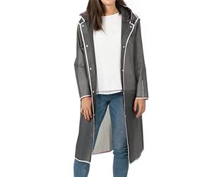 Chubasquero adulto gris semi-transparente, borde blanco. Detalles reflectantes alta visibilidad. Talla M