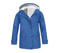 Chubasquero con capucha para niños y niñas, con forro polar, con cremallera, impermeable, largo, cortavientos, ligero, para exteriores, senderismo, campamento, gabardina, moda, montaña, viaje, azul