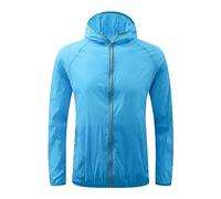 Chubasquero fino impermeable plegable para mujer con capucha, ligero transpirable, poncho de lluvia de viaje, resistente al viento, chaqueta funcional unisex resistente al viento, azul claro, L