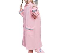Chubasquero impermeable para niños, chaqueta de manga larga con capucha y botones, resistente al viento, con bolsillos, ligera, reutilizable, color liso, para niños y niñas, color rosa