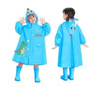Chubasquero impermeable para niños, chaqueta de manga larga con capucha y botones, resistente al viento, con bolsillos, ligera, reutilizable, color liso, para niños y niñas, azul