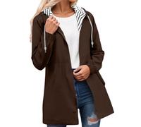 Chubasquero largo para mujer, impermeable, transpirable, ligero, cortavientos, chaqueta para exteriores, chaqueta fina para lluvia, chaqueta cortavientos con capucha y cordón, O Marrón, XXXXL