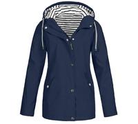 Chubasquero Mujer Impermeable Color Sólido con Capucha - Abrigo Impermeable Mujer De Cremallera Slim Fit Deportiva Impermeables Chic Trekking Raincoat con Bolsillo Marina de Guerra XL