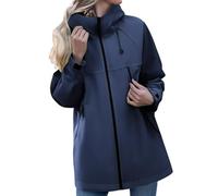 Chubasquero Mujer Impermeable Color Sólido con Capucha - Cortavientos Mujer Impermeable De Cremallera Running Trekking Chubasqueros Ligera Senderismo Raincoat con Bolsillo Azul Oscuro XXL