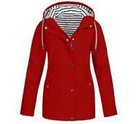 Chubasquero Mujer Impermeable con Capucha Color Sólido - Chaqueta Mujer Entretiempo con Bolsillo Running Montaña Casual Chubasqueros Slim Fit Funcional Raincoat De Cremallera Rojo XXL