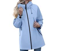 Chubasquero Mujer Impermeable Largo Viaje Talla Grande Moda Chaqueta Cortavientos Running Montaña Ciclismo Moto Ligero Abrigo de Lluvia con Cremallera Gabardina para al Aire Libre Acampada Trekking