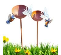 Chubasquero para exterior decorativo rústico con tapón de metal, | Bebedero para pájaros y soporte para plantas para paisajes, terrazas, patios, césped, aceras, parques, traseros, etc