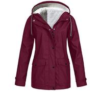 Chubasquero para mujer, con forro, chaqueta larga con capucha, impermeable, chaqueta de esquí, resistente al viento, chubasquero de invierno, chaqueta de entretiempo con cremallera, abrigo de