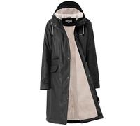 Chubasquero para mujer forrado con forro polar de peluche, chubasquero para mujer, impermeable con piel sintética, cálido, larga PU, cortavientos, parka para invierno, Negro , 44