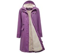 Chubasquero para mujer forrado con forro polar de peluche, chubasquero para mujer, impermeable con piel sintética, cálido, larga PU, cortavientos, parka para invierno, morado, 44