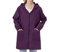 Chubasquero para mujer, gabardina para mujer, con bolsillos, impermeable para mujer, abrigo largo de talla grande, cortavientos, chaqueta de senderismo para mujer, chaqueta de lluvia, Morado (, XXL