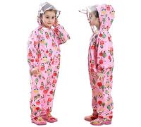 Chubasquero para Niñas Mono Impermeable Traje de Lluvia Encapuchado Niños Chaquetas de lluvia Poncho, Rosa 1-3 Años