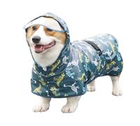 Chubasquero para perro, ropa ajustable para mascotas con tira de agujero de cuerda, con capucha, a prueba de nieve, resistente al viento, impermeable, para protección contra todo tipo de clima
