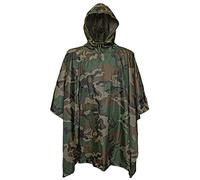 Chubasquero WOODLAND Poncho de lluvia con capucha impermeable ligero 5000mm Color CAMO WOODLAND Multifuncional: Toldo, manta suelo camping o manta picnic para senderismo, ciclismo MILTEC 5000MT_WDL
