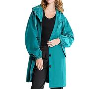 Chubasqueros para mujer, impermeables, con botones, largos, con capucha, con bolsillos, a la moda, senderismo, viajes, cortavientos, 1B-Azul, 3XL
