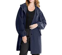 Chubasqueros para mujer, impermeables, con botones, largos, con capucha, con bolsillos, a la moda, senderismo, viajes, cortavientos, 1B-Azul marino, XS
