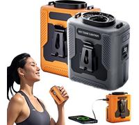 Chubby Cable Fan, ChubbyCool 6000mah Portable Fan Belt, Rechargeable Wearable Cooler with Flashlight, USB with 5 Speeds for Worksites, Hiking & Camping (Orange+Gray)