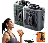 Chubby Cable Fan, ChubbyCool 6000mah Portable Fan Belt, Rechargeable Wearable Cooler with Flashlight, USB with 5 Speeds for Worksites, Hiking & Camping (Green+Gray)