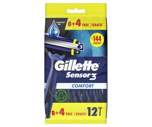 Chuchillas Sensor3 Comfort - Maquinillas Afeitadoras Desechables para Hombre con banda lubricante. Lote de 8+4 = 12 maquinillas