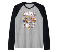 Chuck E. Cheese Christmas Holiday Cheer Group Shot Camiseta Manga Raglan