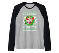 Chuck E. Cheese Christmas Let's Go Jolly Ugly Sweater Camiseta Manga Raglan