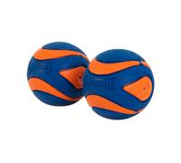 ¡ChuckIt! Pelota para perros Ultra Squeaker, juguete flotante de goma duradera de alto rebote para perros, compatible con lanzador pequeño, azul y naranja, pequeño, paquete de 2