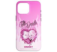 Chucky and Tiffany Till Death Flaming Heart Carcasa para iPhone 16 Pro MAX