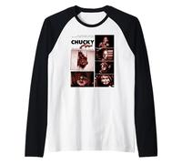 Chucky Blood Red Frames Creepy Doll Close Up Collage Camiseta Manga Raglan