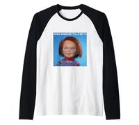 Chucky Calm Down Meme Front and Back Camiseta Manga Raglan