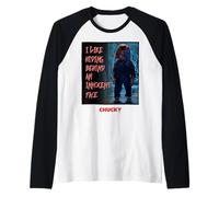 Chucky Hiding Behind An Innocent Face Camiseta Manga Raglan