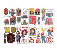 Chucky Tech - Juego de 4 láminas de vinilo reutilizables con más de 35 calcomanías de terror con iconos de juego infantil para laptop, teléfono, consola y decoración de botellas de agua