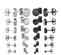Chudian 12 Pares Pendientes de Acero Inoxidable, Pendientes para Hombre Pendientes Redondos Negros Hombre Pendientes Pequeños Plata Aretes Populares Regalo Pareja San Valentín (3mm-8mm)