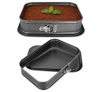 CHUEHKAK 2 Moldes Rectangulares Desmontables con Base Extraíble - 35,5 x 24 x 7,8 cm Molde de Acero al Carbono Antiadherente para Tartas, Bizcochos, Brownies y Tiramisú
