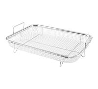 CHUEHKAK Rejilla para barbacoa, cesta para hornear, bandeja de acero inoxidable, cesta para hornear, cesta Crisper para barbacoa, rejilla con asa, 30 x 22 x 5 cm, para asar, lavar verduras, frutas