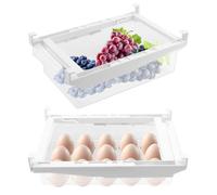CHUENHEI Juego de 2 Cajones Organizadores para Frigorífico Extensibles - Caja Almacenamiento Frutas Verduras + Soporte Huevos 15 Huevos - 30,5x19,8x9,5 cm