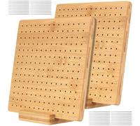 CHUENKUK Tablero de Bloqueo de Bambú para Granny Square y Ganchillo, 20x20x1,5 cm, Juego de 2 con 40 Agujas de Acero y 2 Bases