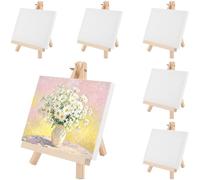 CHUIFAI Juego de 6 lienzos pequeños con caballete, 18 x 24 cm, caballete de madera con mini lienzo de 15 x 20 cm, caballete de mesa para dibujar, decoración, exhibición artística