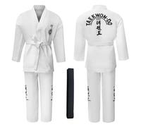 CHUIKUAJ Kimonos de Taekwondo ITF para Niños y Adultos,Karate Kimono con Cinturilla, Kimono Jiu Jitsu Ligeros de Polialgodón, Entrenamiento y Sparring,Black-180