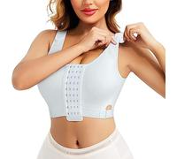 CHUMIAN Sujetador deportivo postoperatorio para mujer sin aros sujetador inalámbrico con tirantes ajustables sujetador de compresión después del pecho op sujetador de dormir sin costuras, Blanco, L