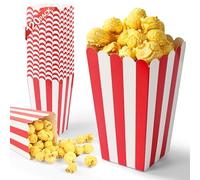 Chumix 120 Piezas Cajas Palomitas, Pequeña Cubo Palomitas Roja Hecha Cartón Blanco, Fácil de Montar, Bolsas Palomitas a Rayas for Cinema Parties Events and Home Cinema (Rojo-120)