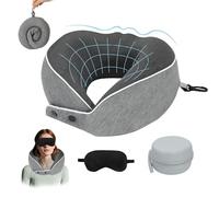 Chumix Almohada de Viaje para Cuello, Almohada Cervical para Oficina Avión Tren Coche Viajando, Plegable con MáScara 3D y Estuche, Cojin Cervical Viaje con Gancho para Facilitar el Viaje(Gris ahumado)