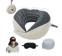Chumix Almohada de Viaje para Cuello, Almohada Cervical para Oficina Avión Tren Coche Viajando, Plegable con MáScara 3D y Estuche, Cojin Cervical Viaje con Gancho para Facilitar el Viaje (Beige)