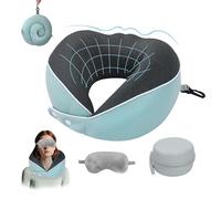 Chumix Almohada Viaje, Cojin Cuello Viaje de Memory Foam Plegable con MáScara 3D y Estuche, Cojin Cervical Viaje con Gancho para Facilitar el Viaje, Ideal para Aviones, Trenes y Coches (Azul)