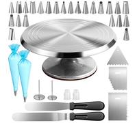 Chumix Plato Giratorio para Tartas de Aluminio, de 31 Cm, con Boquillas de Acero Inoxidable, Mangas Pasteleras Reutilizables, EspáTula para Tartas y EspáTula para DecoracióN de Tartas (36 Piezas)
