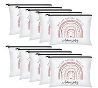 Chunful 10 bolsas de maquillaje de lona inspiradoras para mujer, bolsas de maquillaje de lona arcoíris a granel con cremallera, regalo de amistad, bolsa de aseo de viaje, Blanco, Increíble