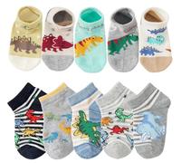 CHUNG Calcetines de algodón para niños, 5/10 unidades, corte bajo al tobillo, diseño de dinosaurio, malla, 2-9 años, ligeros, para la vuelta al cole, 4-6 años