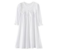 CHUNG Camisones Vintage Victorianos para Niñas Pequeñas y Grandes de Modal con Manga Larga y Encaje, Cuello Cuadrado, Camisón de Princesa, 5-6 años