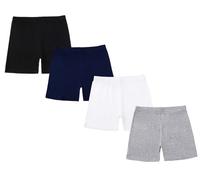 CHUNG Pantalones cortos de algodón para niñas pequeñas, para bailar, yoga, jugar, debajo del vestido, uniforme escolar, paquete de 4, Paquete de 4, azul marino, 9-10 años